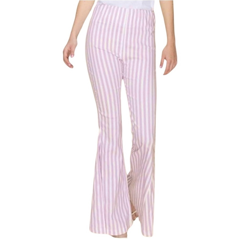 Nwot High Waisted Lavender and White Striped Pull On Bell Bell Bottom Pants